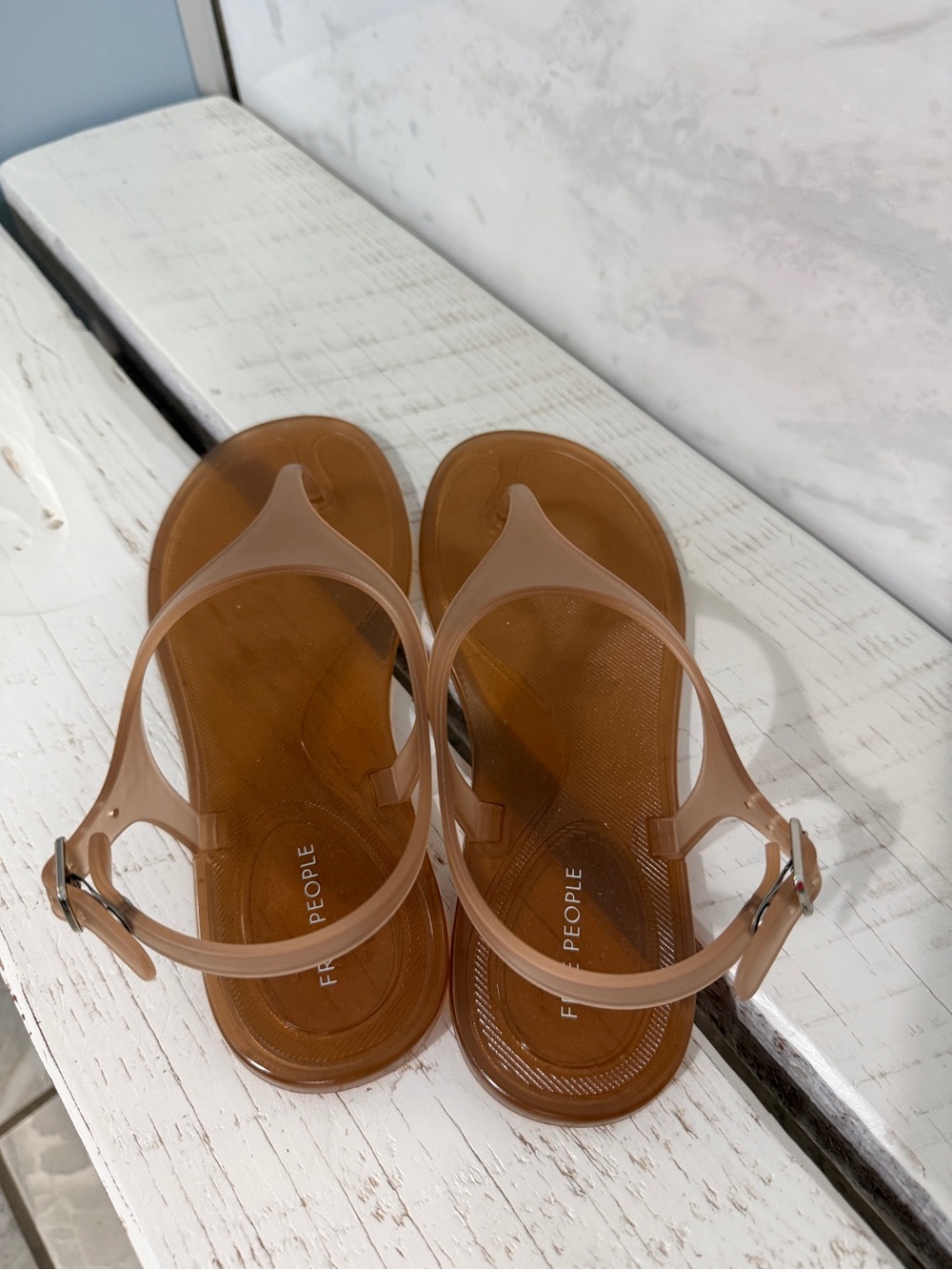 Free People Tan Jelly T-Strap Sandals